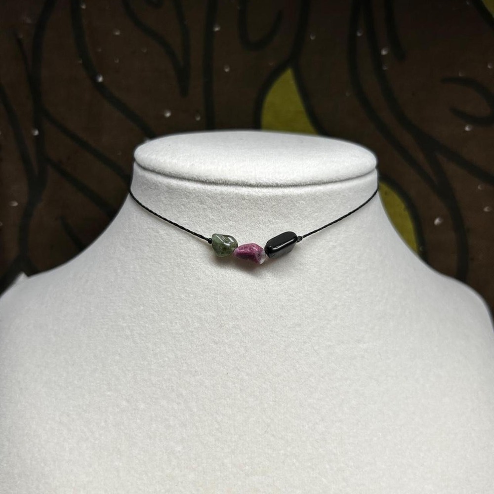Tourmaline birthstone necklace choker adjustable cord boho grunge indie gemstone